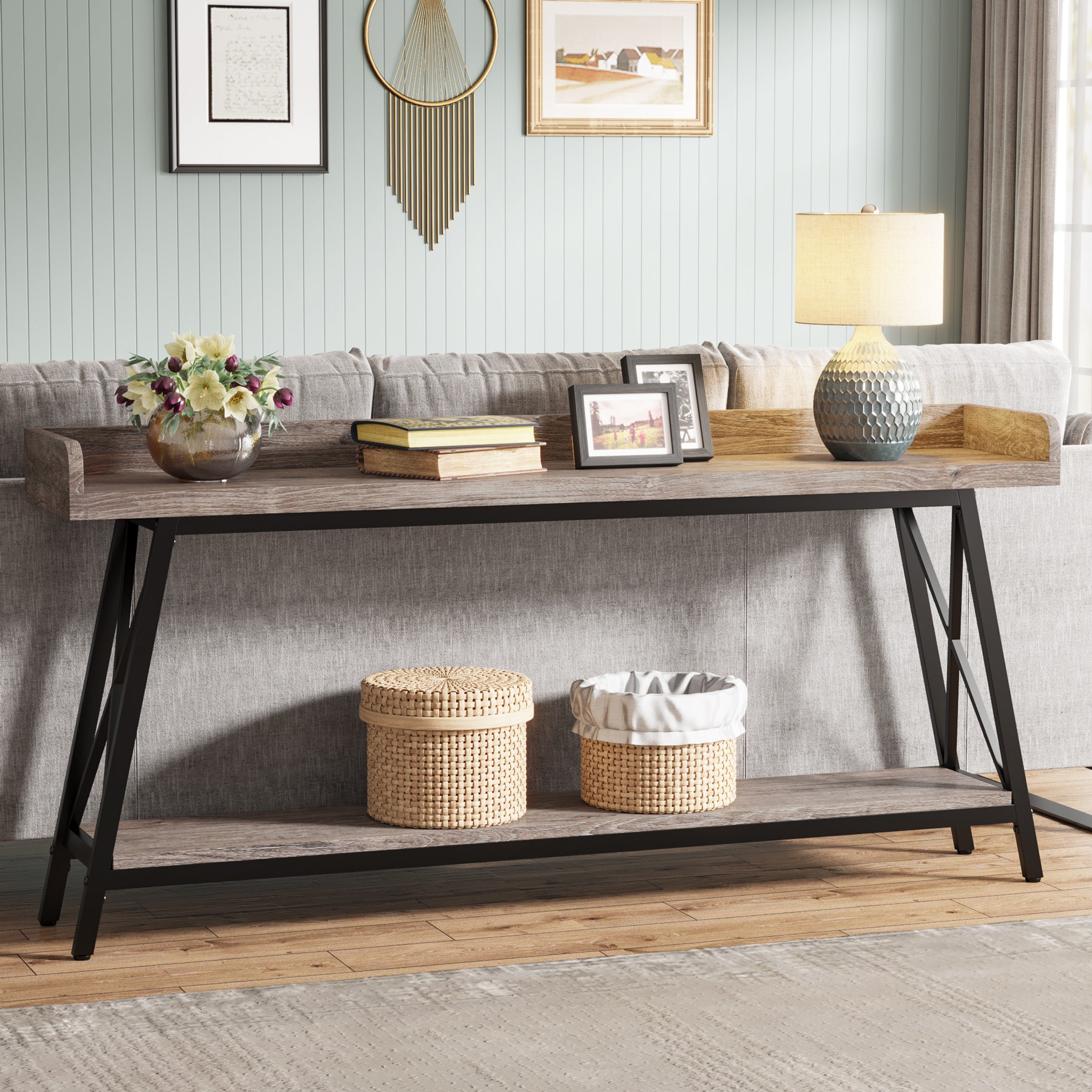 2-Tier Console Table Behind Couch